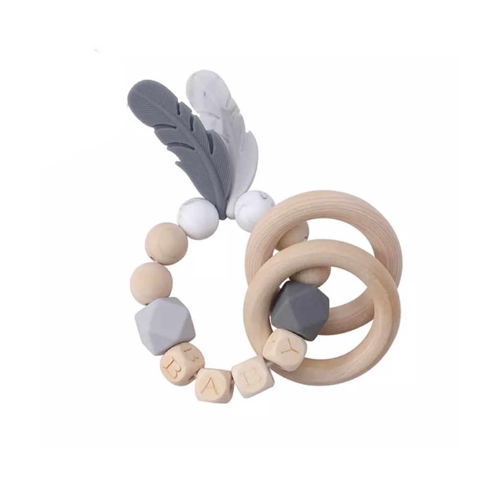 Feather Silicone & Wood Teething Ring